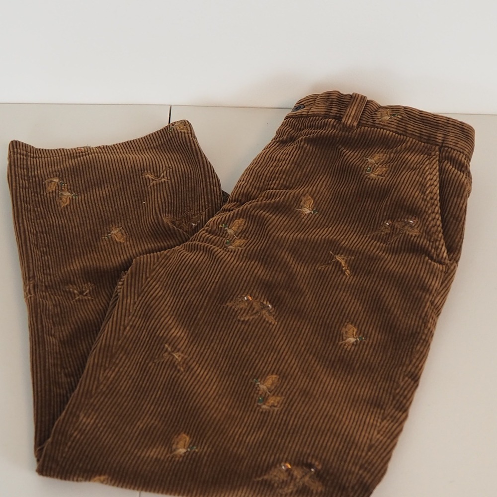 VTG Polo Ralph Lauren Corduroy Pants Mens 31/30 Brown Duck Hunt Embroidered